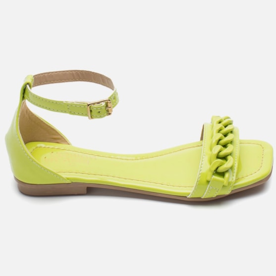 Rasteirinha Feminina Sandália Infantil Corrente Verniz Verde