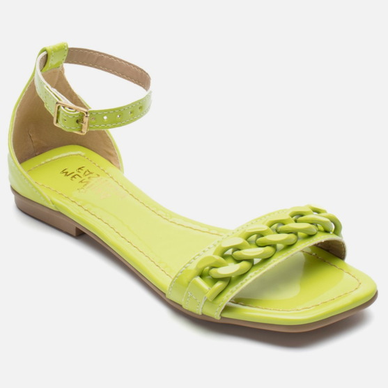 Segunda imagem do produto Rasteirinha Feminina Sandália Infantil Corrente Verniz Verde