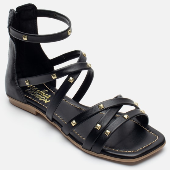 Segunda imagem do produto Rasteirinha Feminina Sandália Infantil Peep Toe Com Ziper Spikes Preto