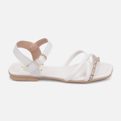 Rasteirinha Infantil Off White Tiras Cruzadas De Strass