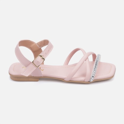 Rasteirinha Infantil Rosa Tiras Cruzadas De Strass