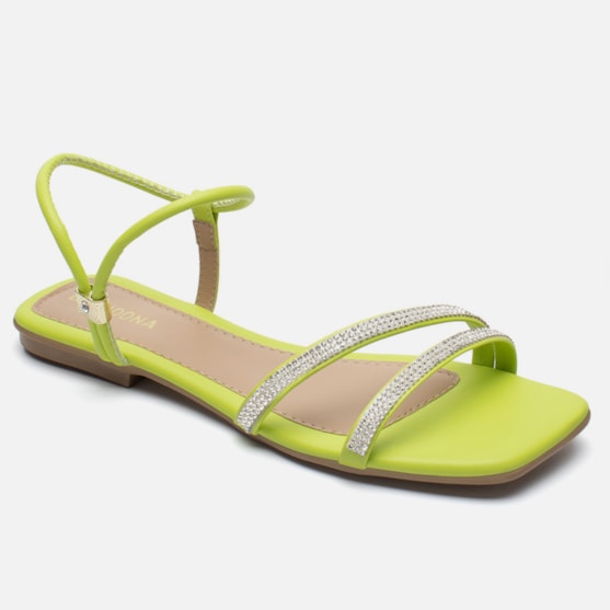 Segunda imagem do produto Rasteirinha Sandália Feminina Bico Quadrado Tiras Strass Verde