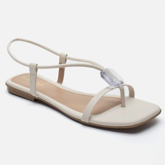 Segunda imagem do produto Rasteirinha Sandália Feminina Com Pedraria Tira Elastica Off White