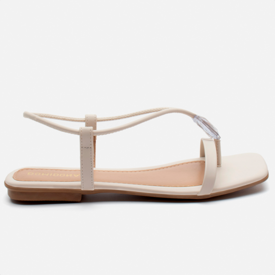 Rasteirinha Sandália Feminina Com Pedraria Tira Elastica Off White
