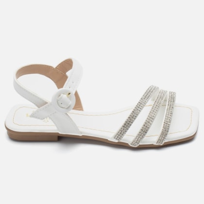 Rasteirinha Sandália Feminina Infantil Strass Brilhante Fivela Branco