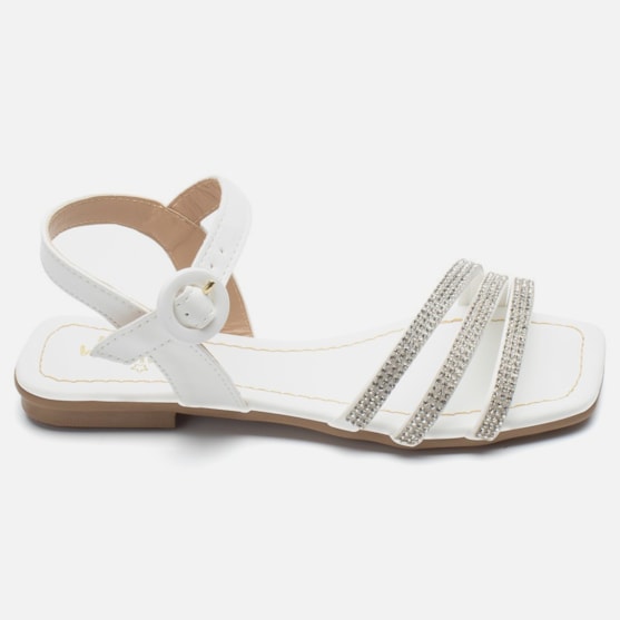 Rasteirinha Sandália Feminina Infantil Strass Brilhante Fivela Branco