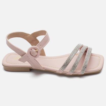 Rasteirinha Sandália Feminina Infantil Strass Brilhante Fivela Nude