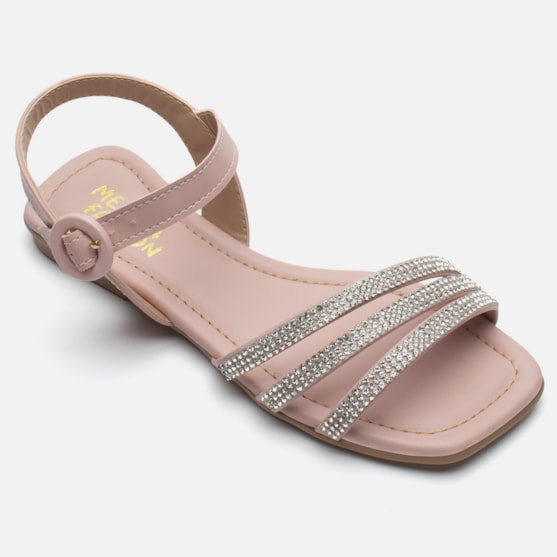 Segunda imagem do produto Rasteirinha Sandália Feminina Infantil Strass Brilhante Fivela Nude