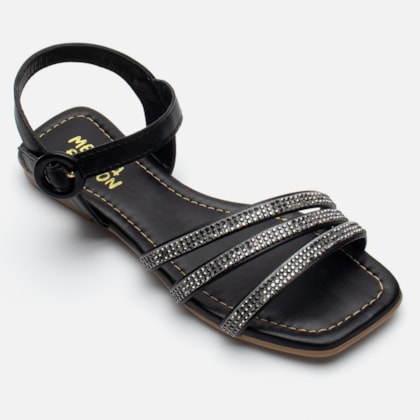 Segunda imagem do produto Rasteirinha Sandália Feminina Infantil Strass Brilhante Fivela Preto