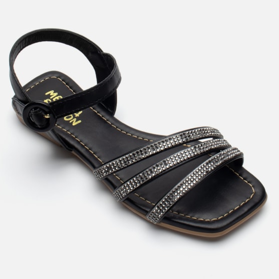 Segunda imagem do produto Rasteirinha Sandália Feminina Infantil Strass Brilhante Fivela Preto
