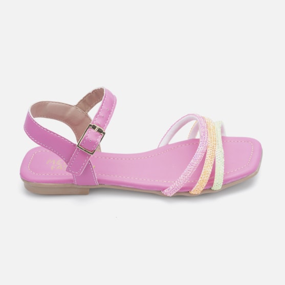 Rasteirinha Sandália Feminina Infantil Verniz Tiras De Strass Rosa