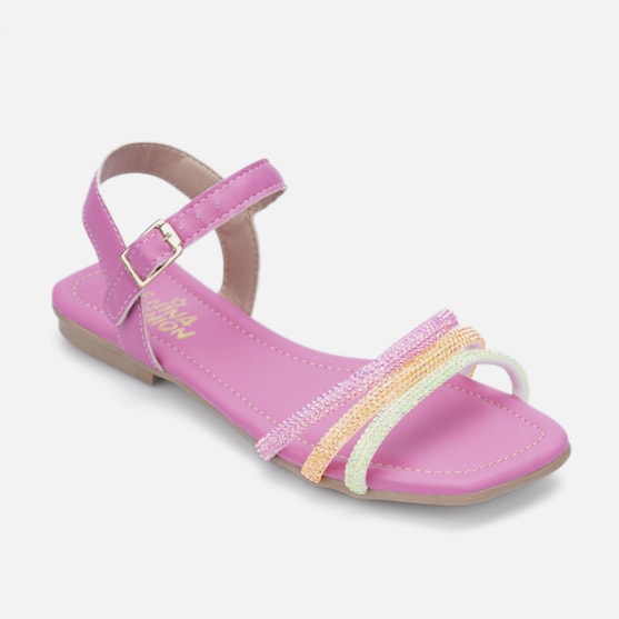 Segunda imagem do produto Rasteirinha Sandália Feminina Infantil Verniz Tiras De Strass Rosa