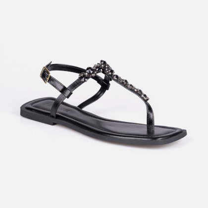 Segunda imagem do produto Rasteirinha Slingback Flat Preta Pedrarias Brilho Bico Quadrado