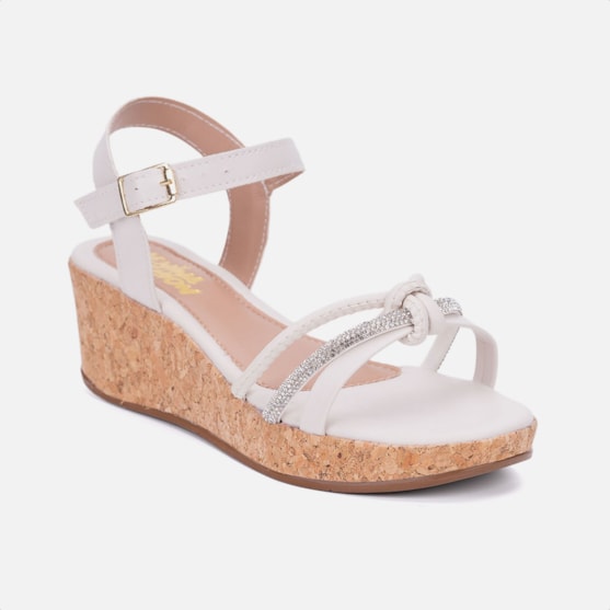 Segunda imagem do produto Sandália Anabela Infantil Off White Tiras Em Nó Com Strass