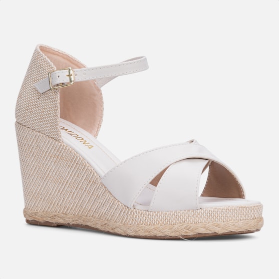 Segunda imagem do produto Sandália Anabela Off White Tiras Cruzadas Traseira Fechada