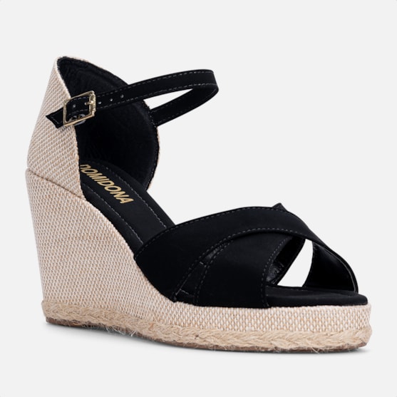 Segunda imagem do produto Sandália Anabela Preta Tiras Cruzadas Traseira Fechada