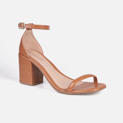 Segunda imagem do produto Sandália Caramelo Feminina Animal Print Salto Bloco Tira Única Com Fivela