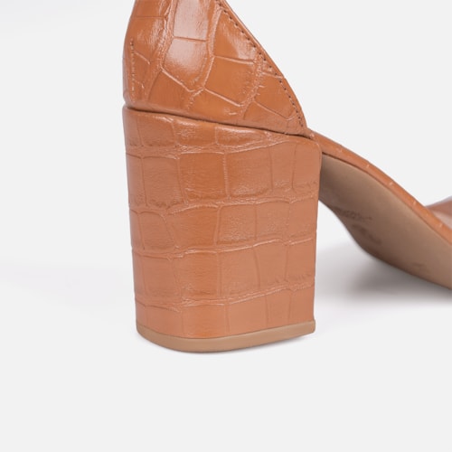 Sandália Caramelo Feminina Animal Print Salto Bloco Tira Única Com Fivela