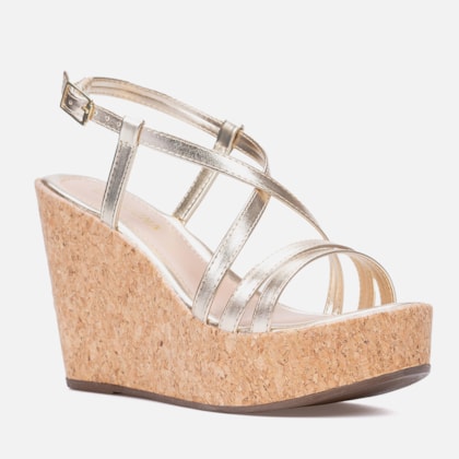 Segunda imagem do produto Sandália Feminina Anabela Dourada Salto Plataforma Cortiça