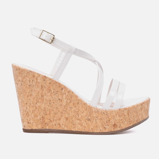 Sandália Feminina Anabela Off White Salto Plataforma Cortiça