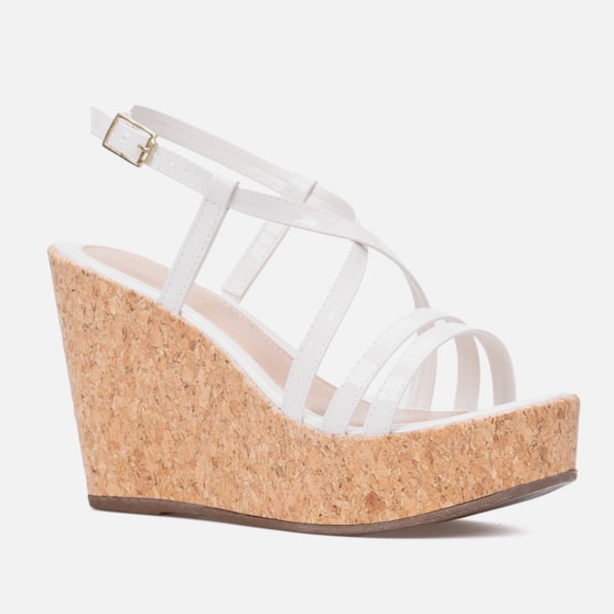 Segunda imagem do produto Sandália Feminina Anabela Off White Salto Plataforma Cortiça