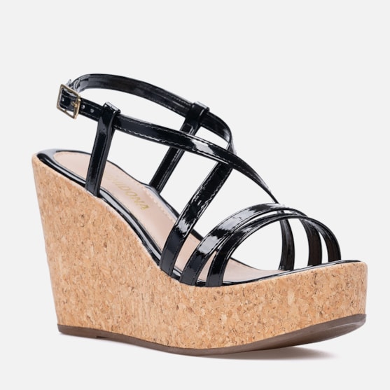 Segunda imagem do produto Sandália Feminina Anabela Preta Salto Plataforma Cortiça