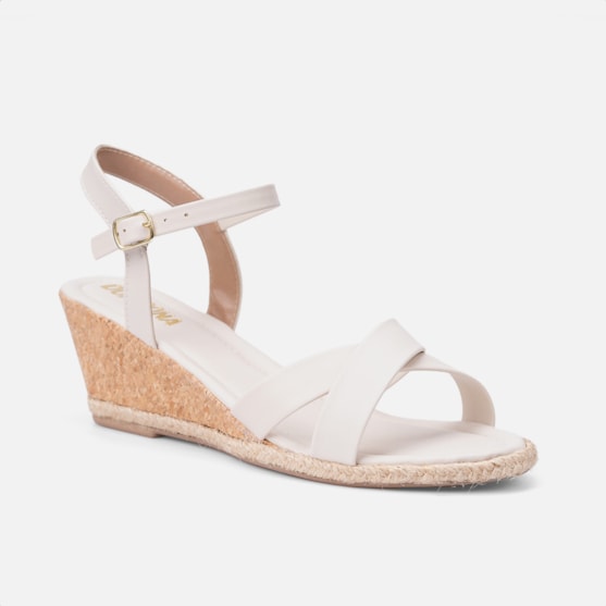 Segunda imagem do produto Sandália Feminina Anabela Salto Cortiça Tiras Simples Off White