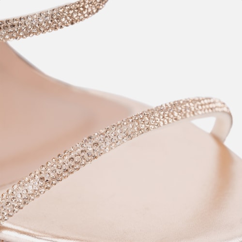 Sandália Feminina Bronze Tira Com Fivela Salto Alto De Strass