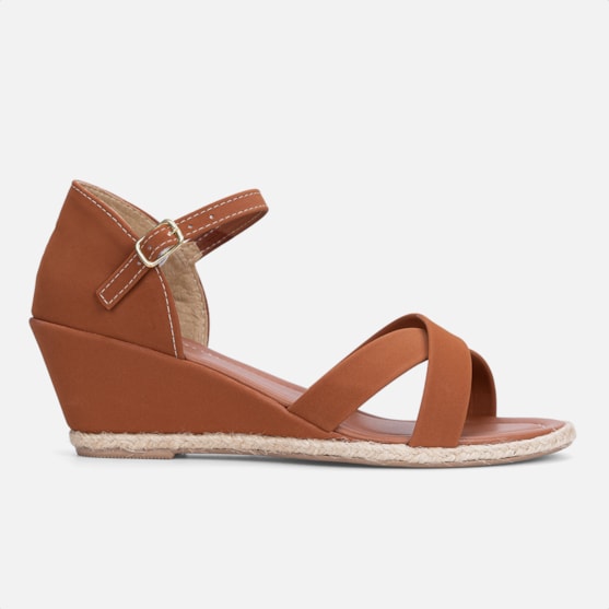 Sandália Feminina Caramelo Anabela Casual Traseira Fechada