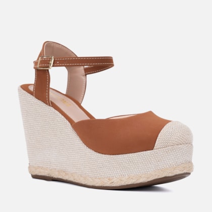 Segunda imagem do produto Sandália Feminina Caramelo Salto Anabela Bico Fechado