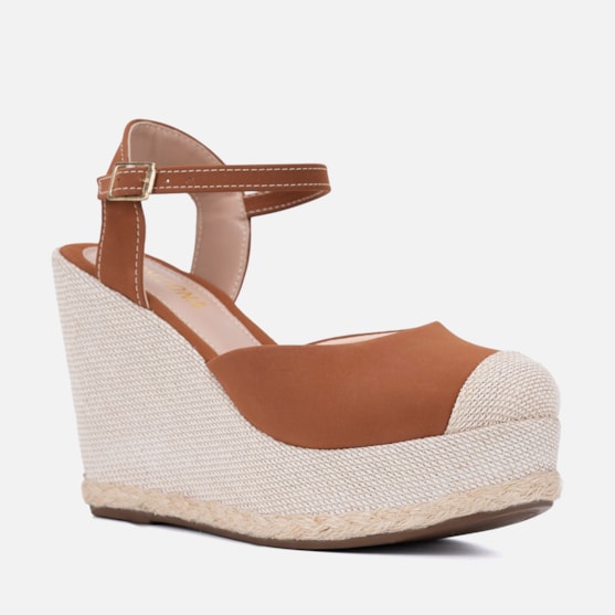 Segunda imagem do produto Sandália Feminina Caramelo Salto Anabela Bico Fechado