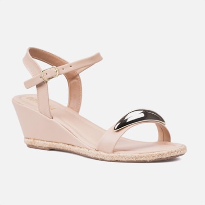 Segunda imagem do produto Sandália Feminina Com Salto Anabela E Bico Amendoado Nude