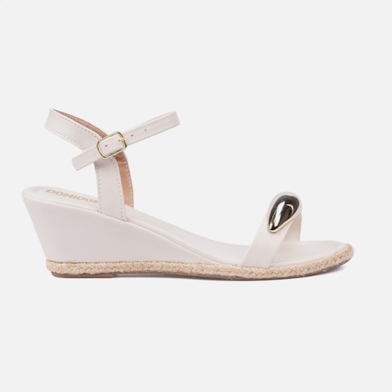 Sandália Feminina Com Salto Anabela E Bico Amendoado Off White