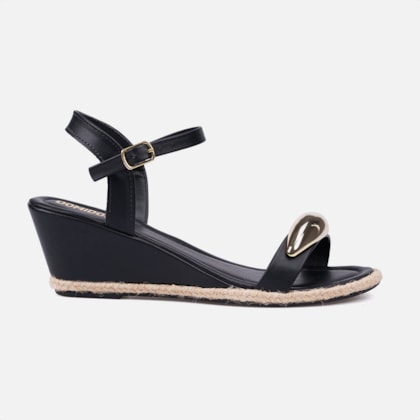 Sandália Feminina Com Salto Anabela E Bico Amendoado Preta