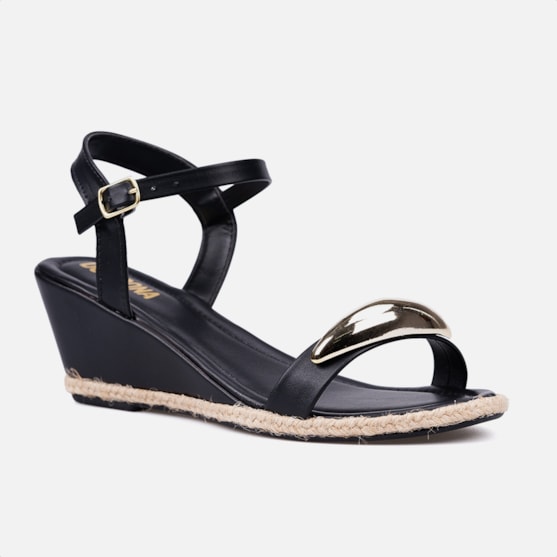 Segunda imagem do produto Sandália Feminina Com Salto Anabela E Bico Amendoado Preta