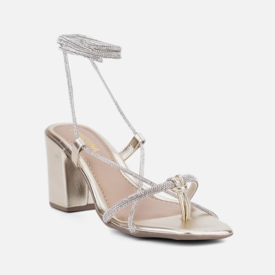 Segunda imagem do produto Sandália Feminina De Amarração Tiras Strass Salto Alto Grosso