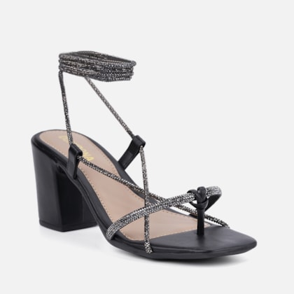 Segunda imagem do produto Sandália Feminina De Amarração Tiras Strass Salto Alto Grosso