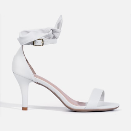 Sandália Feminina De Tira Lisa e Laço Charmoso no Tornozelo Off White