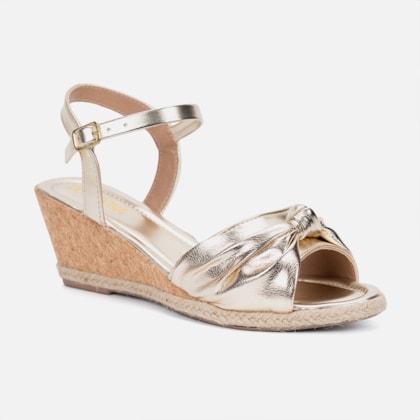 Segunda imagem do produto Sandália Feminina Dourada Estilo Anabela Tira De Laço