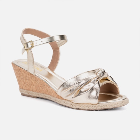 Segunda imagem do produto Sandália Feminina Dourada Estilo Anabela Tira De Laço