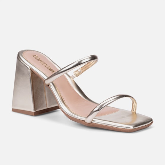 Segunda imagem do produto Sandália Feminina Dourada Salto Alto Bloco Tiras Duplas