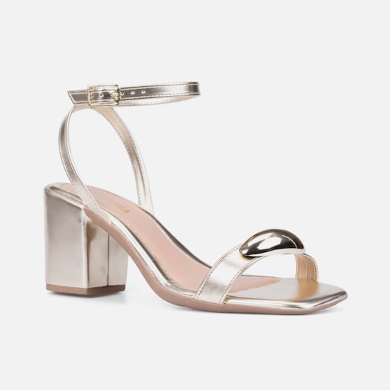 Segunda imagem do produto Sandália Feminina Dourada Salto Alto Tira Com ABS Metalizado