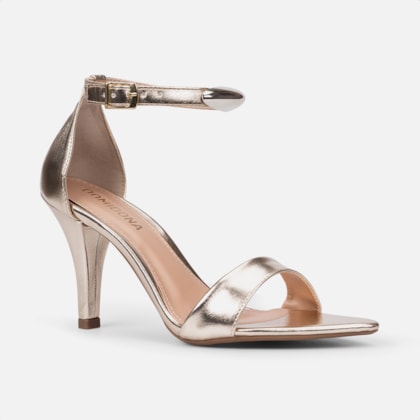 Segunda imagem do produto Sandália Feminina Dourada Salto Fino Enfeite Metalizado