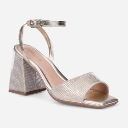 Segunda imagem do produto Sandália Feminina Dourado Salto Geométrico Bico Quadrado