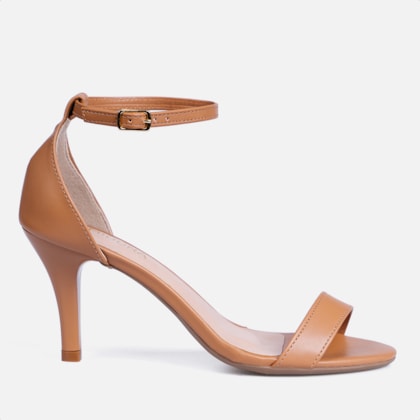 Sandália Feminina Elegante Tira Única e Fechamento no Tornozelo Caramelo