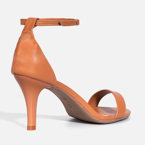 Sandália Feminina Elegante Tira Única e Fechamento no Tornozelo Caramelo
