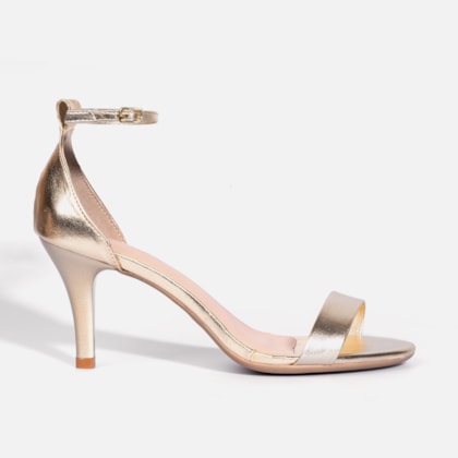 Sandália Feminina Elegante Tira Única e Fechamento no Tornozelo Dourada