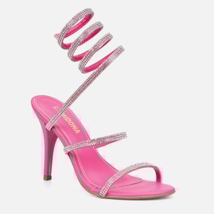 Segunda imagem do produto Sandália Feminina Espiral Salto Fino Com Strass Brilho Domidona Pink