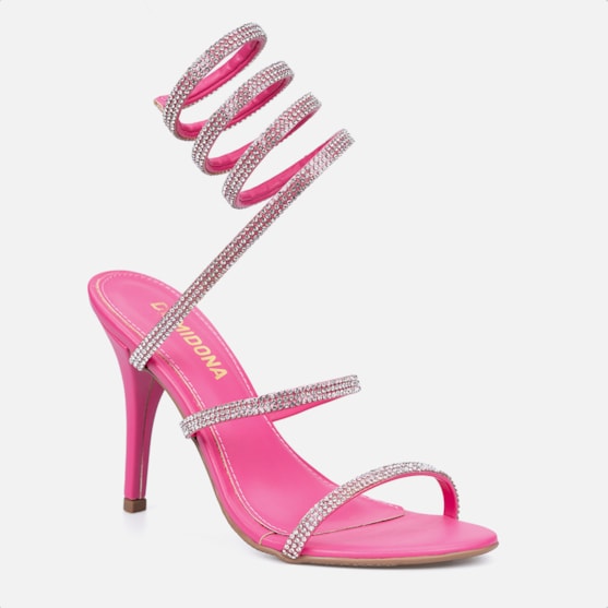 Segunda imagem do produto Sandália Feminina Espiral Salto Fino Com Strass Brilho Domidona Pink