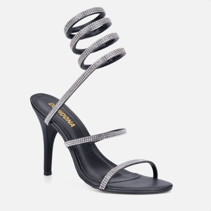 Segunda imagem do produto Sandália Feminina Espiral Salto Fino Com Strass Brilho Domidona Preta